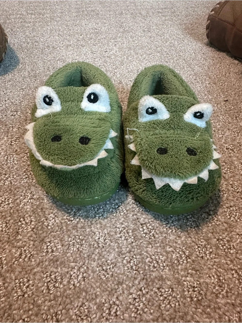 Green Alligator Plush Kids Slippers